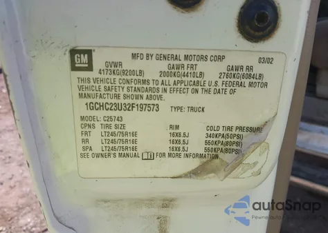 2002 Chevrolet Silverado 2500Hd Ls z USA, uszkodzony, nr VIN 1GCHC23U32F197573